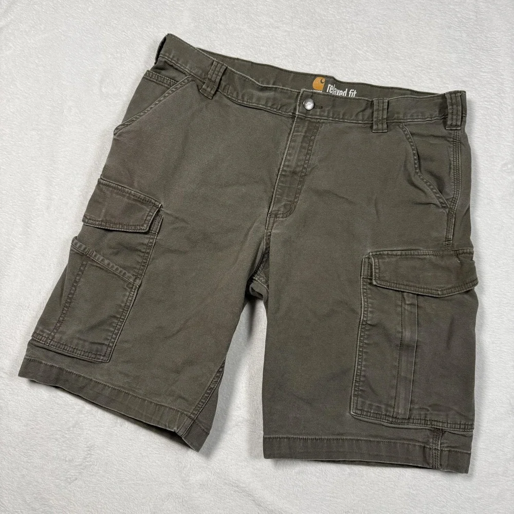 Carhartt Cargo Shorts Mens 38 Green Relaxed Fit Canvas Workwear Stretch Utility